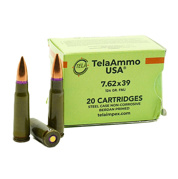 TelaAmmo 7.62x39 Steel cased 124 Grain Full Metal Jacket(FMJ) Non Corrosive