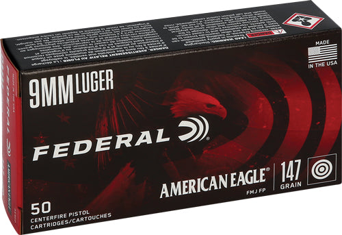 American Eagle Subsonic Full Metal Jacket Flat Point 147 Grain 9mm Luger/Parabellum 1000 fps 029465089207