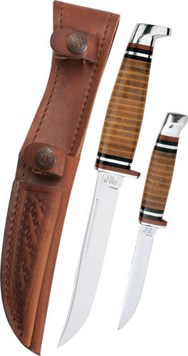 Case Knives Hunter Two Knife Leather Handle Set with Sheath