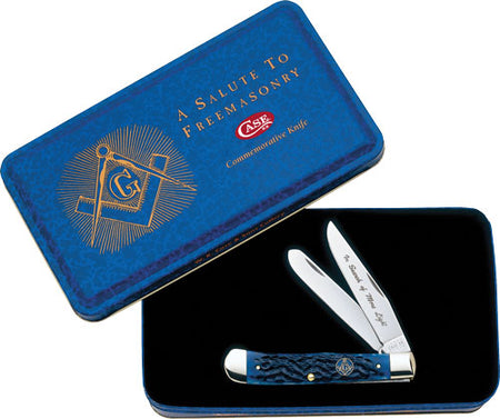 Case Knives Blue Bone Trapper Masonic Gift Tin Set