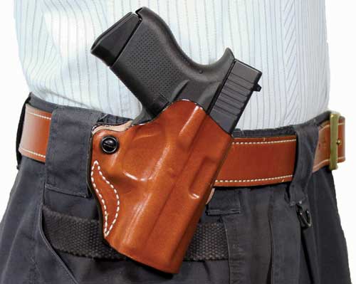 DeSantis Mini Scabbard Outside Waistband Leather Holster RH 1911 5 Inch Tan