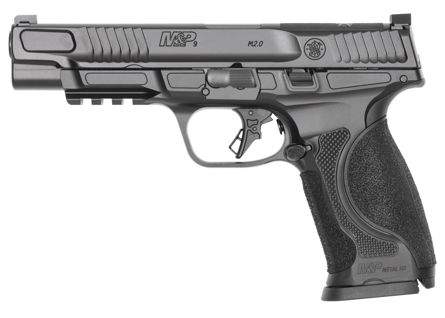 Smith & Wesson 14811 M&P9 M2.0 Metal Full Size Frame 9mm Luger 15+1 5" Black Armornite Stainless Steel Barrel & Optic Ready/Serrated Slide, Black Armornite Stainless Steel Frame w/Picatinny Rail, Inte
