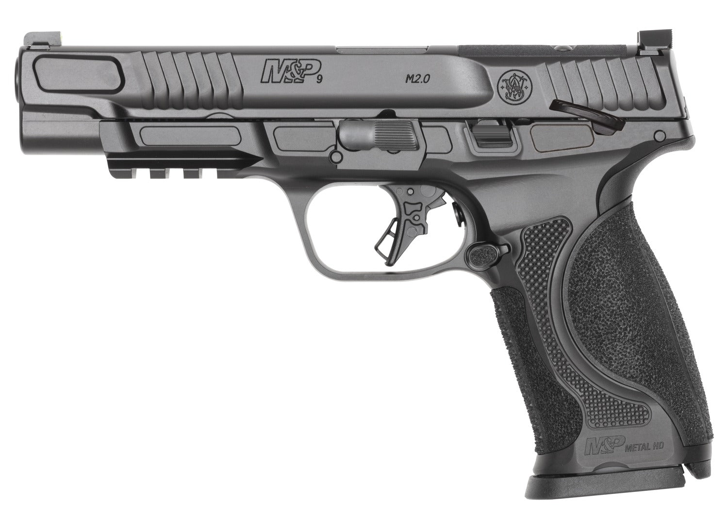 Smith & Wesson 14673 M&P M2.0 Metal 9mm Luger 10+1 5" Black Armornite Stainless Steel Barrel & Optic Ready/Serrated Slide, Black Armornite Stainless Steel Frame w/Picatinny Rail, Interchangeable Palms