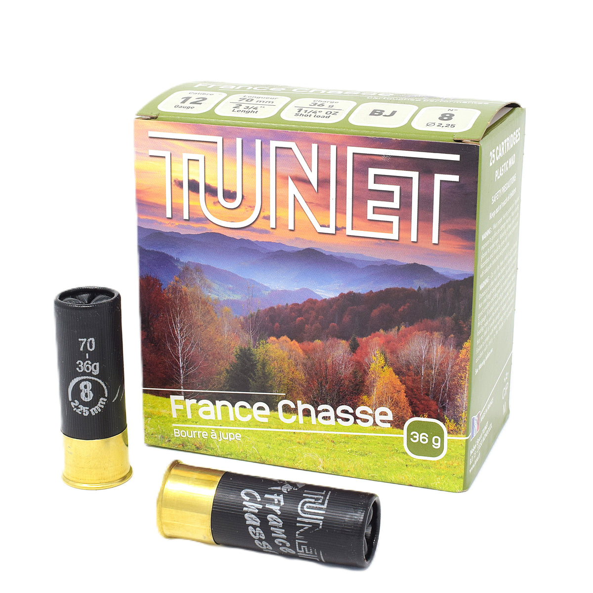 Tunet France Hunting Skirted Wad 12 Gauge #8 Shot 2 3/4 Inch 1 1/4 oz