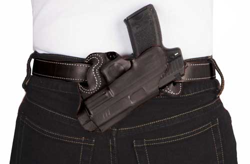 DeSantis Small of Back Holster RH OWB Black Leather Fits SIG Sauer P220/P226
