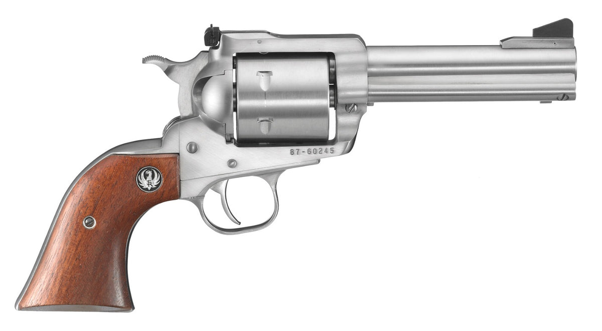 Ruger 0814 Super Blackhawk Large Frame 44 Rem Mag/44 Special 6rd 4.63" Satin Stainless Steel Barrel, Cylinder & Frame, Hardwood Grip, Transfer Bar Safety, Exposed Hammer