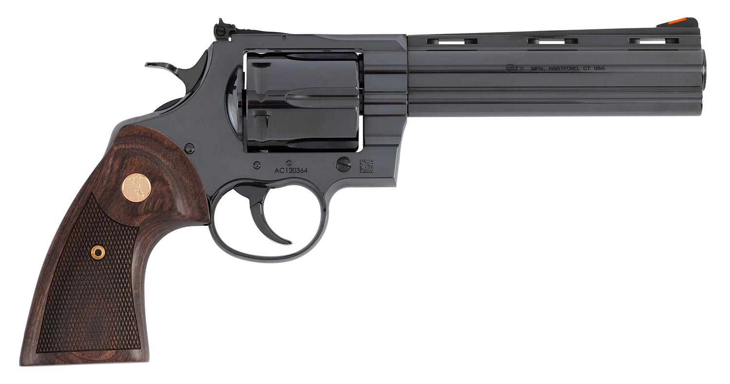 Colt Mfg ANACONDABP6WTS Anaconda Large 44 Mag 6 Shot 6" Blued Vent Rib Barrel, Cylinder, Drilled & Tapped Steel Frame, Hogue Finger Grooved Grip, Exposed Hammer