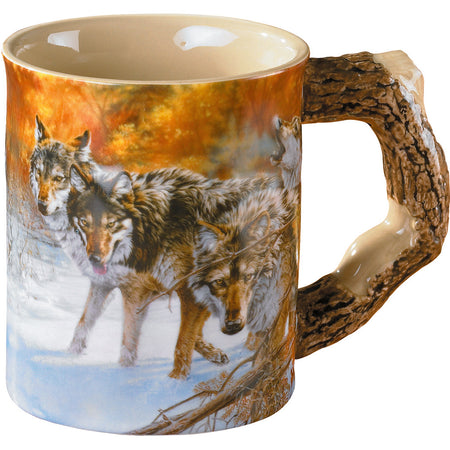 Wild Wings Wolves Body Language Nature Scene Sculpted Mug