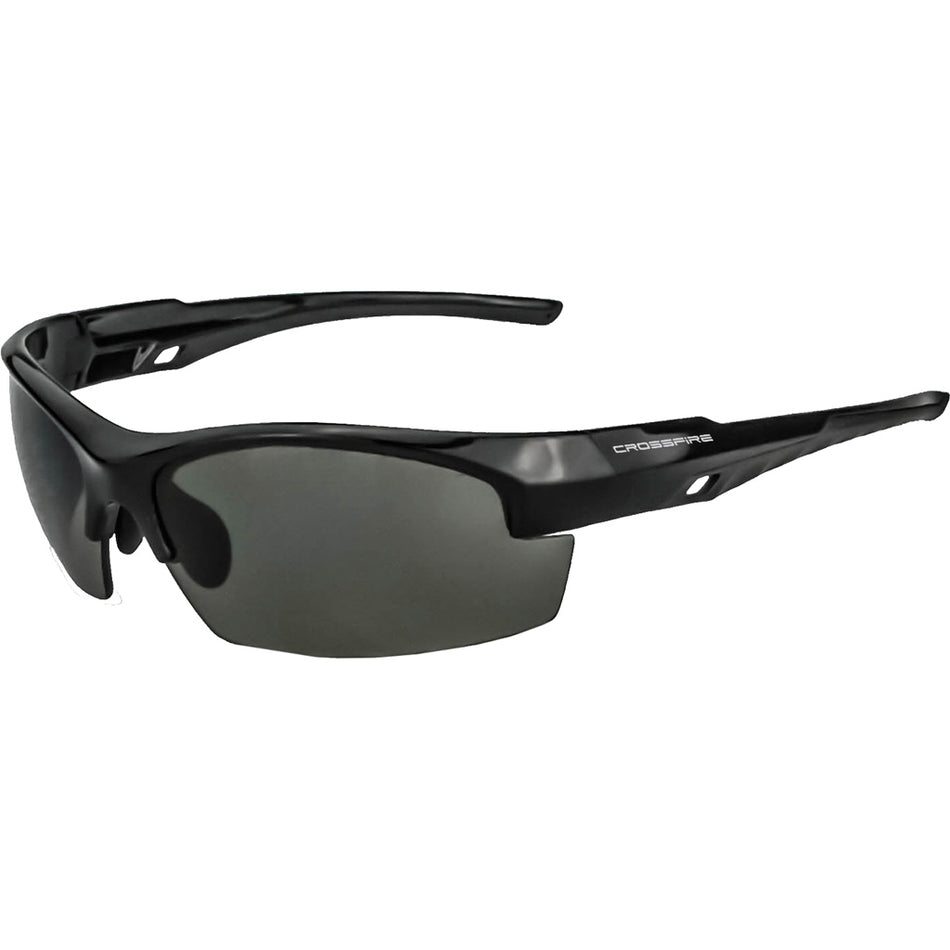 Crossfire Fire Streak Shooting Glasses Black/Smoke with Dual Molded Temple Arms