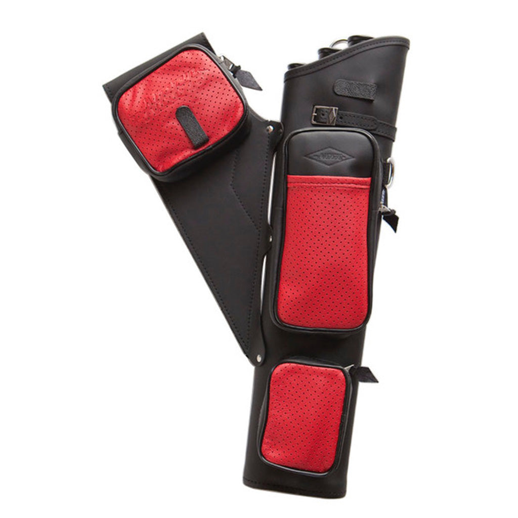 Neet NT-2300 Right-Hand Leather Target Quiver Black with Red Accent Pockets