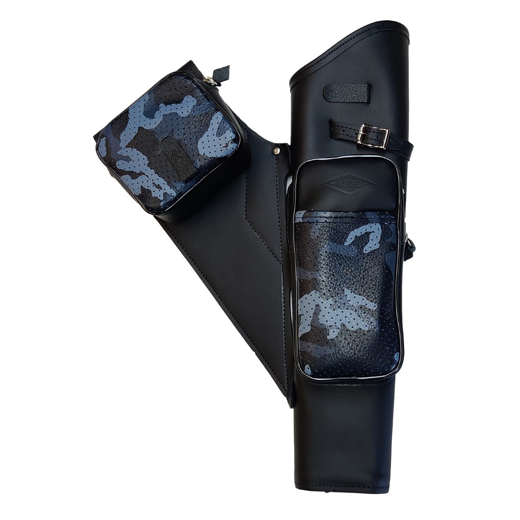 Neet NT-2100 Right-Hand Leather Target Quiver Black with Blue Camo Accent Pockets