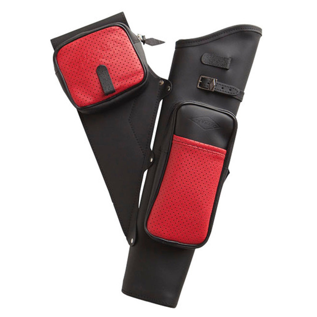 Neet NT-2100 Right-Hand Leather Target Quiver Black with Red Accent Pockets