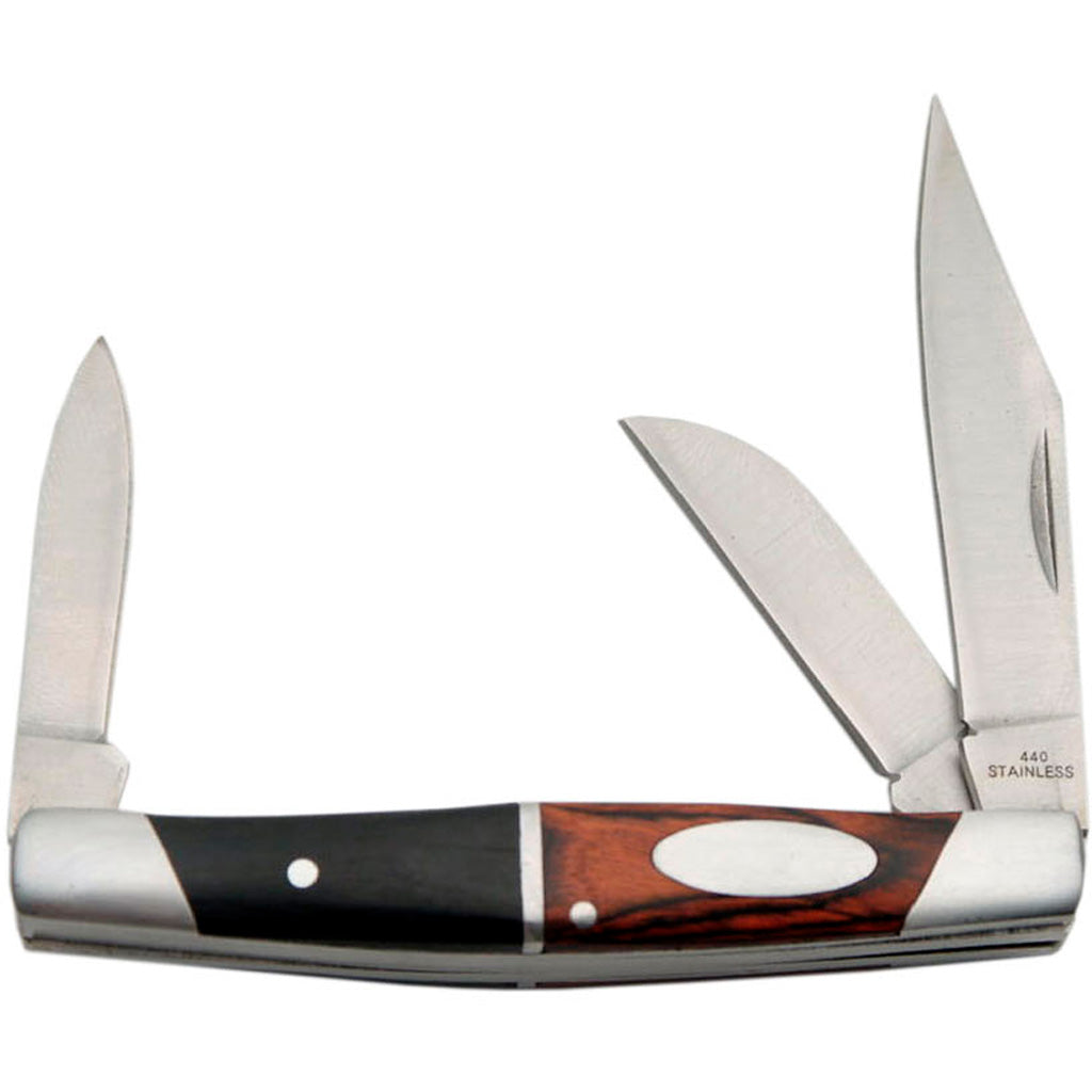 SZCO Triple Blade Pen Folder Knife Burlwood Handle 3.5" Closed