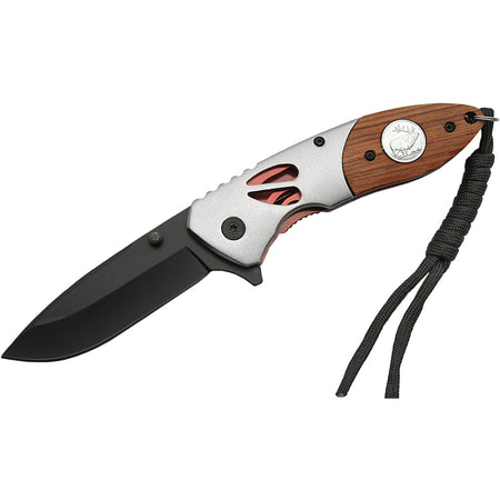 SZCO Deer Imprint Wood Handle Folder Knife 4.5" Closed Length