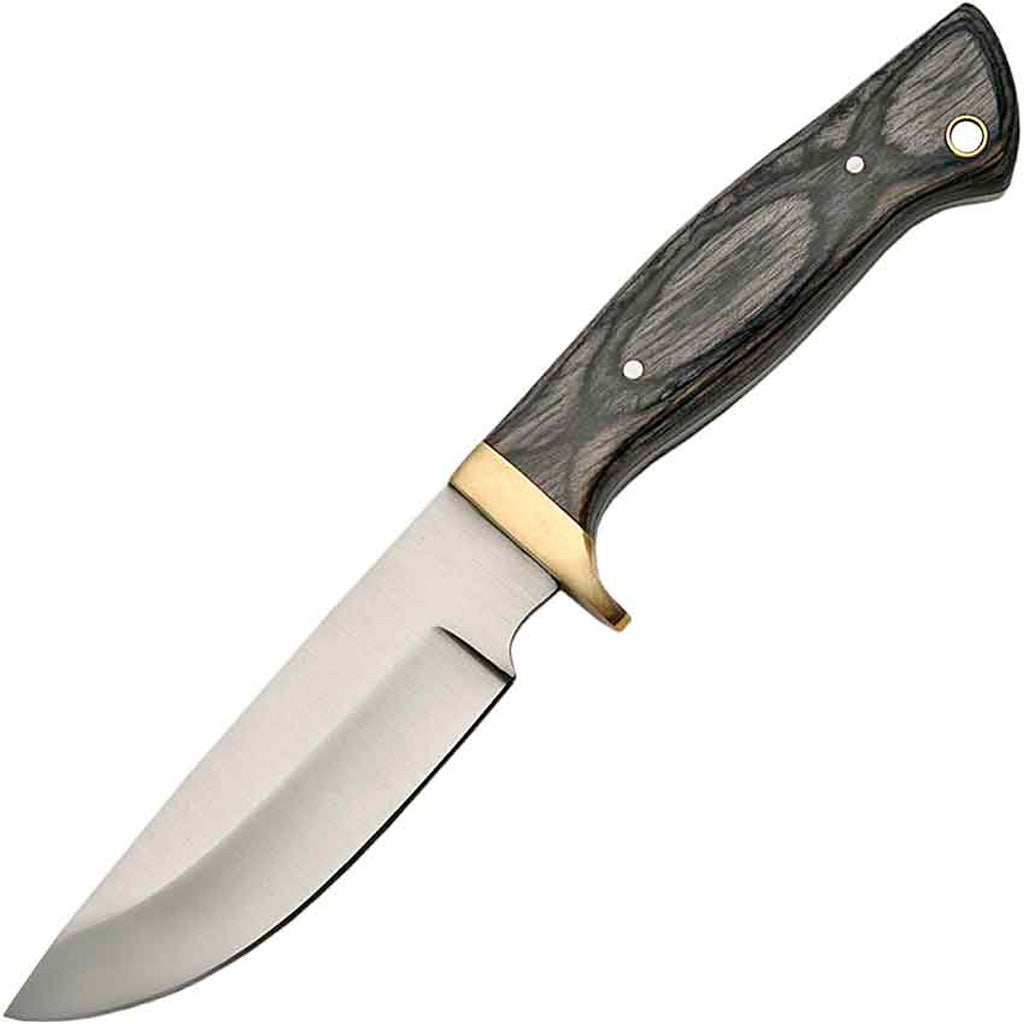 SZCO Black Drop Point Skinner Knife Full Tang Pakkawood Handle Brass Guard
