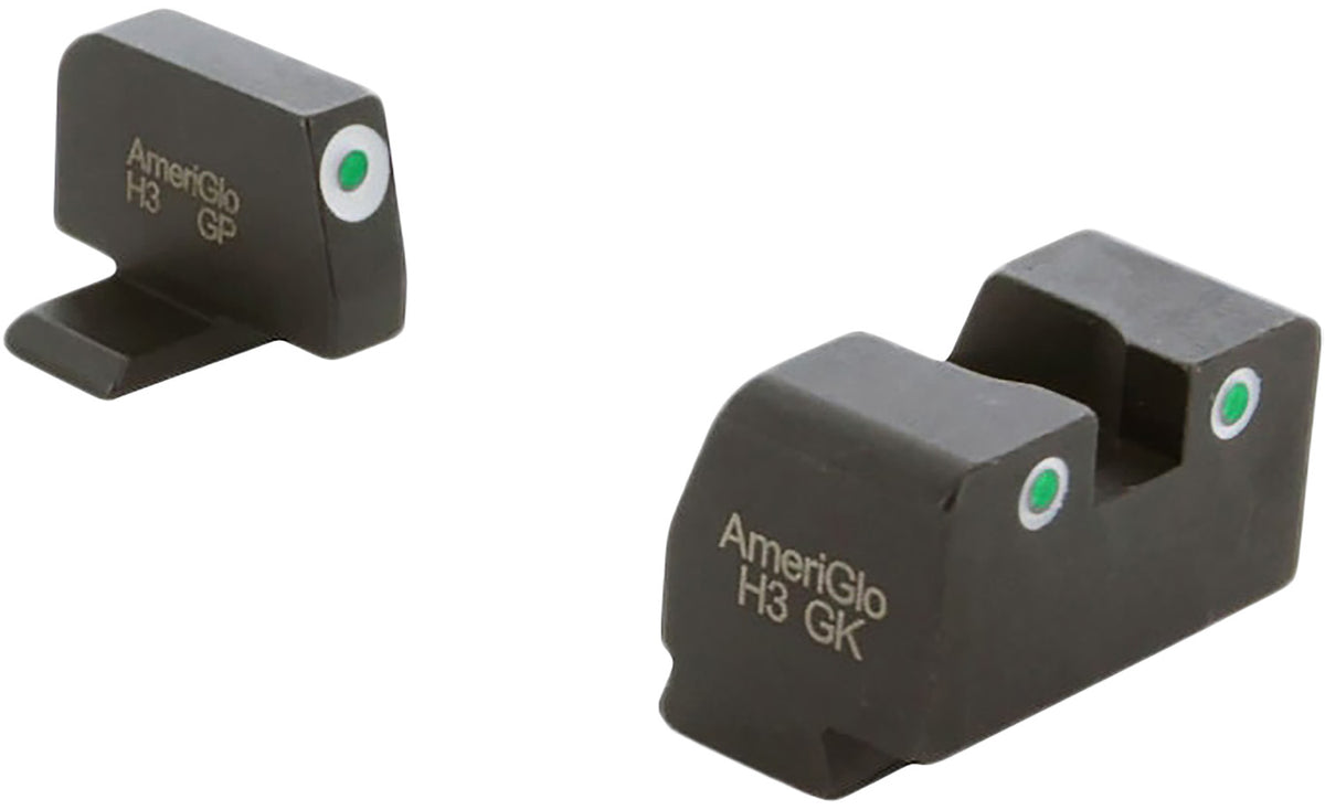AmeriGlo XD181 Co-Witness Sight Set for Springfield XD Green Tritium White Outline Front and Rear Sights