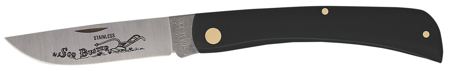 Case 00092 Sod Buster Folding Skinner 3.70" Tru-Sharp Stainless Blade Knife, Smooth Black Synthetic Handle