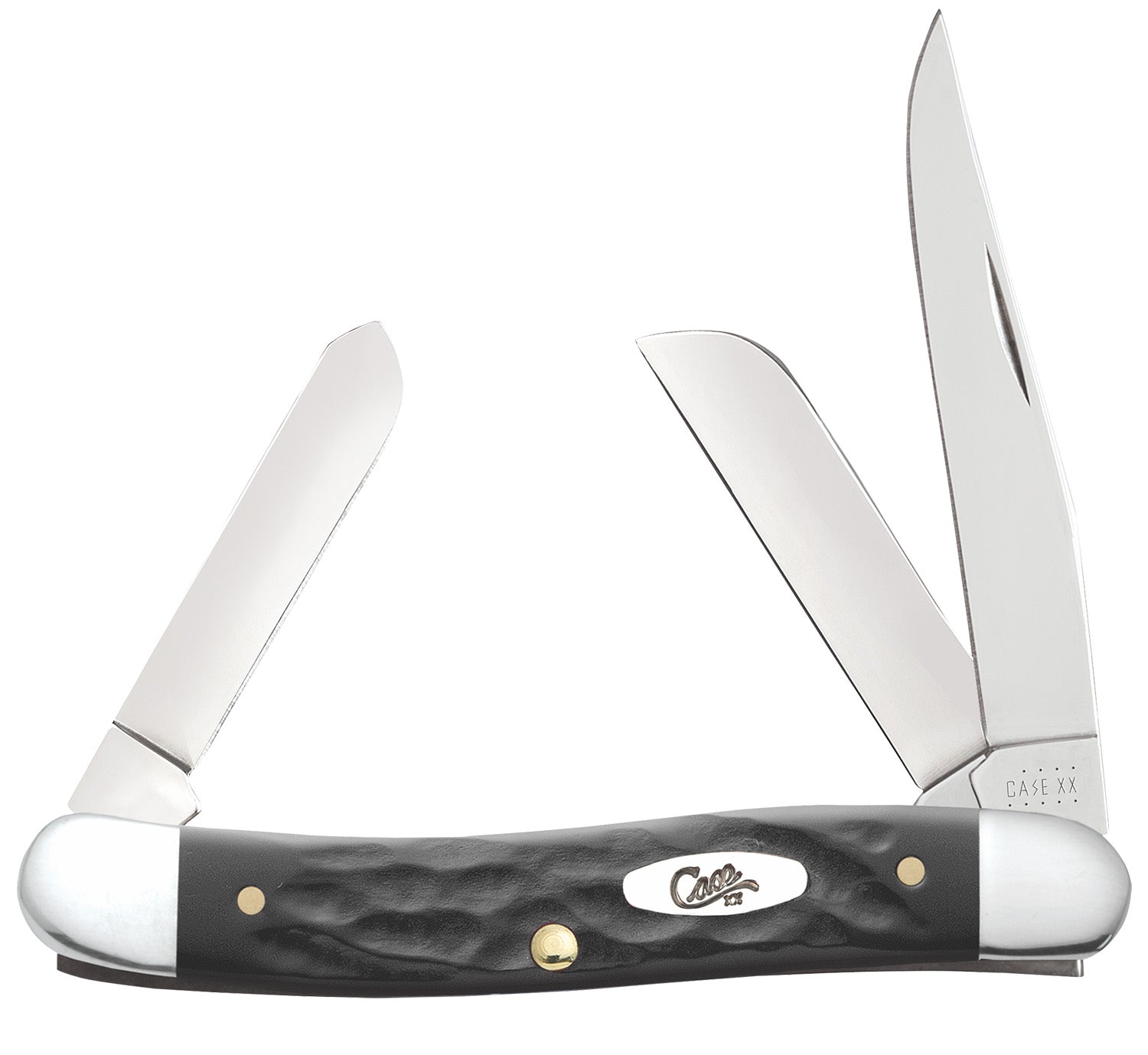 Case 18222 Medium Stockman 2.57"/1.88"/1.71" Folding Clip/Sheepsfoot/Spey Knife Tru-Sharp SS Blade, Black Synthetic Handle