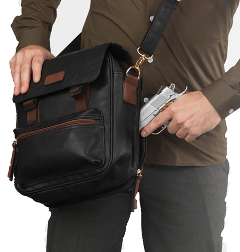 Bulldog Urban Carry Satchel Internal Holster 12x10x4.5 Black/Brown