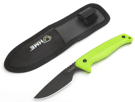HME KNFBCK 2.50" Fixed Caper Knife Black Oxide 420HC SS Blade Green Thermoplastic Rubber Handle Includes Sheath