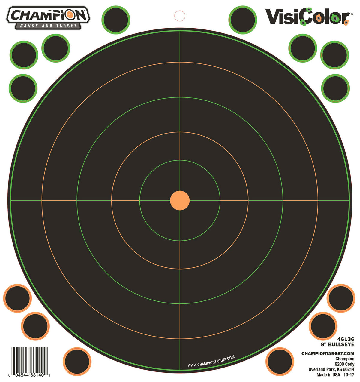 Champion Targets 46136 8" Self-Stick VisiColor Bullseye Paper Target 5 Pack