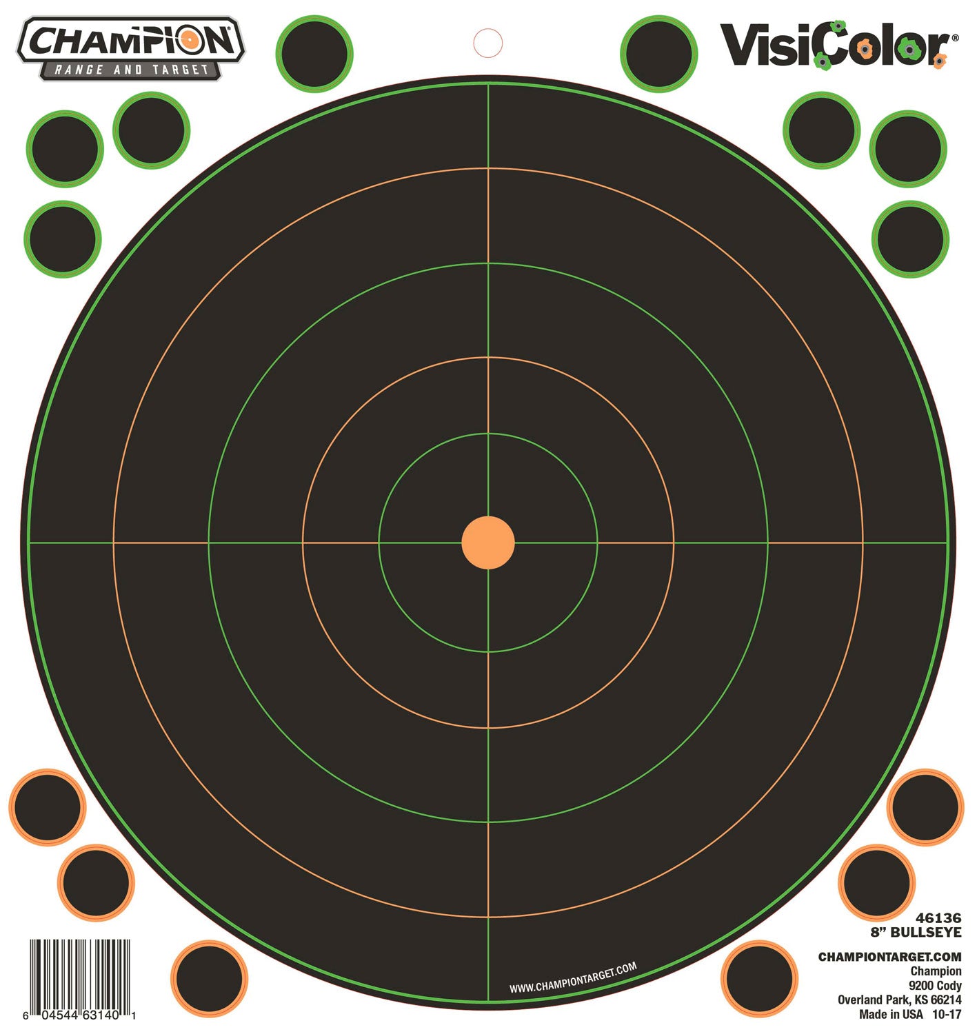 Champion Targets 46136 8" Self-Stick VisiColor Bullseye Paper Target 5 Pack