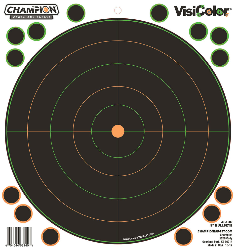 Champion Targets 46136 8" Self-Stick VisiColor Bullseye Paper Target 5 Pack