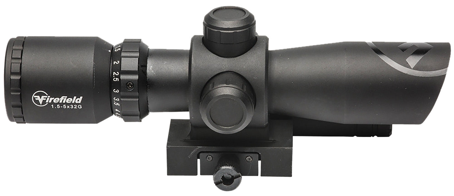 Firefield FF13063 Barrage 1.5-5x32mm Matte Black Scope with Integrated Green Laser and Illuminated Mil-Dot Reticle