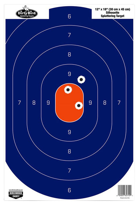 Birchwood Casey 35718 Dirty Bird Silhouette Tagboard Pistol Targets 12"x18" Blue/Orange 8Pk
