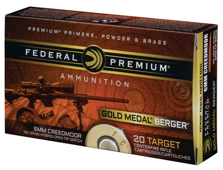 Federal Premium Gold Medal Berger Hybrid Open Tip Match 105 Grain 6mm Creedmoor 3025 fps 604544630329