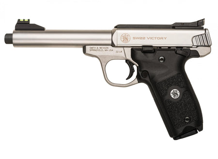 Smith & Wesson 10201 SW22 Victory Full Size Frame 22 LR 10+1, 5.50" Satin Stainless Steel Threaded Barrel, Slide & Frame, Black Textured Grip, Thumb Safety