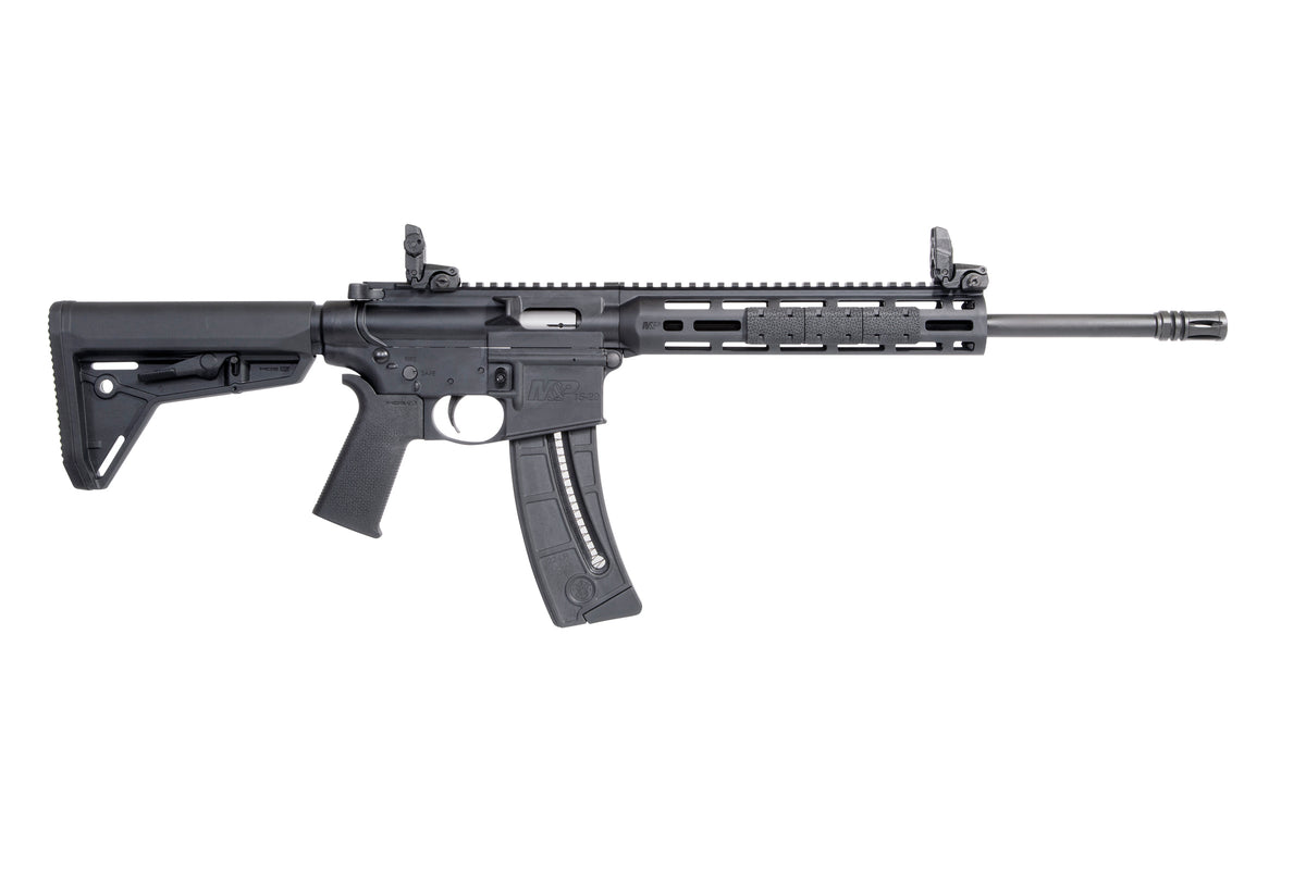 Smith & Wesson 10213 M&P15 Sport 22 LR 25+1 16.50" Carbon Steel Barrel, Adjustable Magpul MOE SL Stock, Magpul M-Lok Mounting System, MagPul Folding MBUS Sights, Functioning Charging Handle, Optics