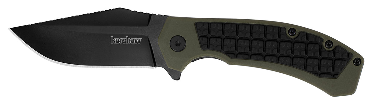 Kershaw 8760 Faultline 3" Folding Drop Point Black Oxide 8Cr13MoV Stainless Blade Black/OD Green Nylon Handle Deep-Carry Clip