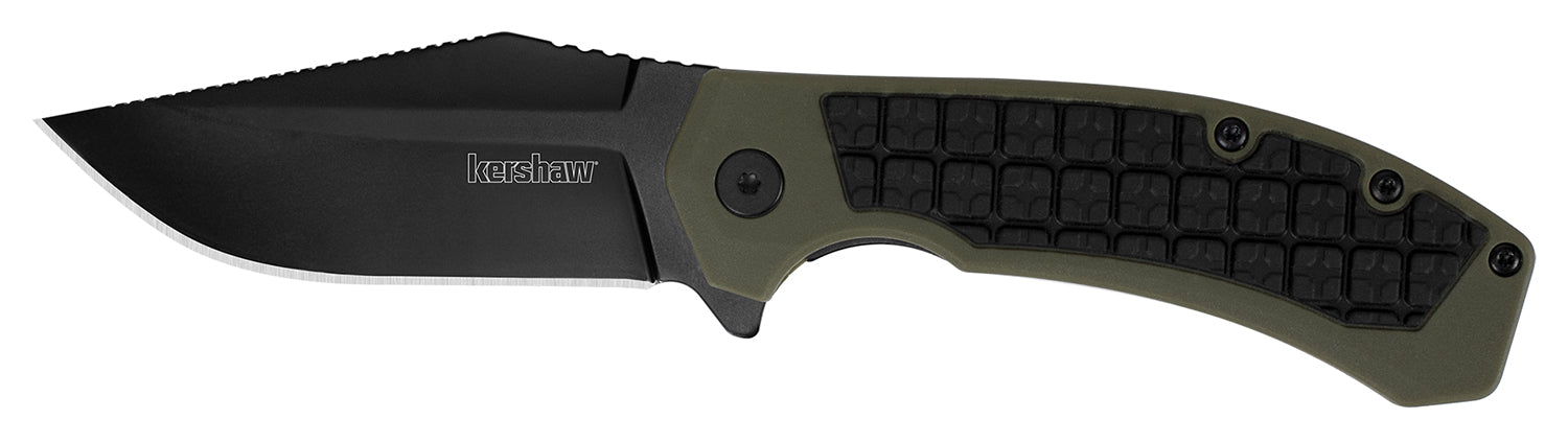 Kershaw 8760 Faultline 3" Folding Drop Point Black Oxide 8Cr13MoV Stainless Blade Black/OD Green Nylon Handle Deep-Carry Clip