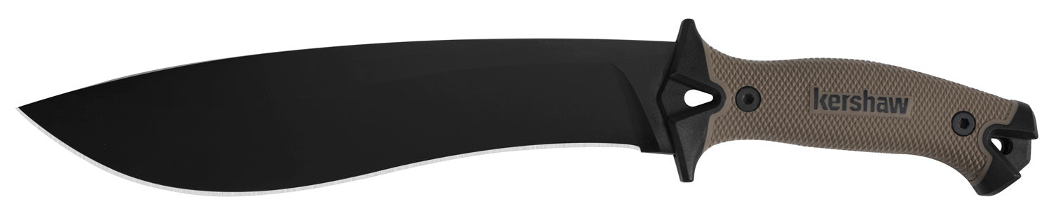 Kershaw 1077TAN Camp 10 10" 65Mn Carbon Steel Black Powder Coated Blade Black/Tan Nylon Handle 16" Overall Includes Sheath