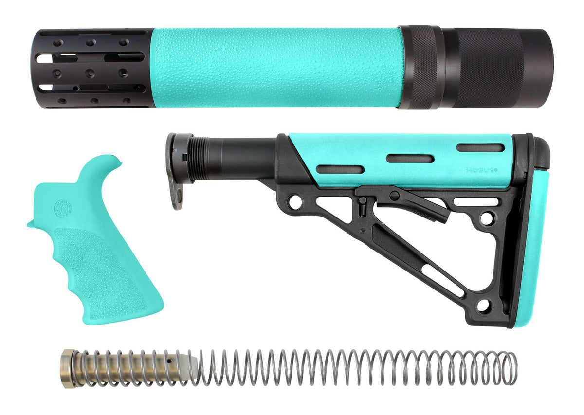 Hogue 13478 3-Piece OverMolded Collapsible Kit for AR-15/M16 – Aqua Rubber, Rifle Length Forend Included
