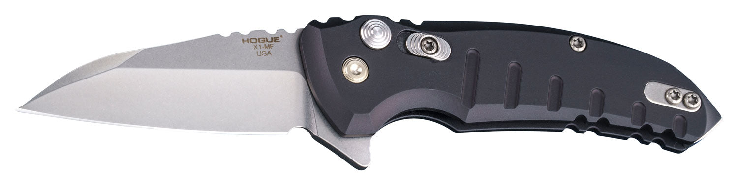 Hogue 24160 X1 MicroFlip 2.75" Folding Wharncliffe Knife Tumble Polished CPM 154 SS Blade Black Anodized Aluminum Handle with Clip