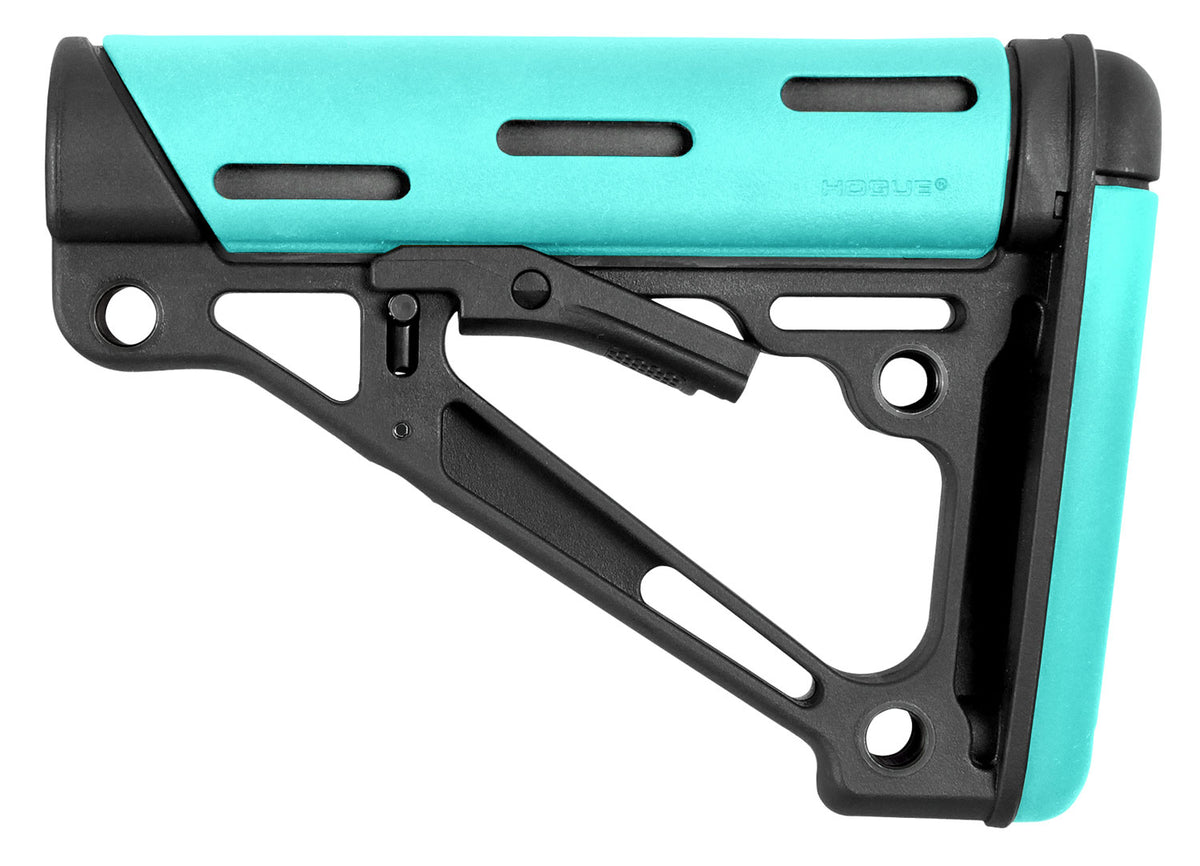 Hogue 13440 AR15 M16 Collapsible OverMolded Buttstock Aqua Black Rubber – Mil-Spec Tube Not Included