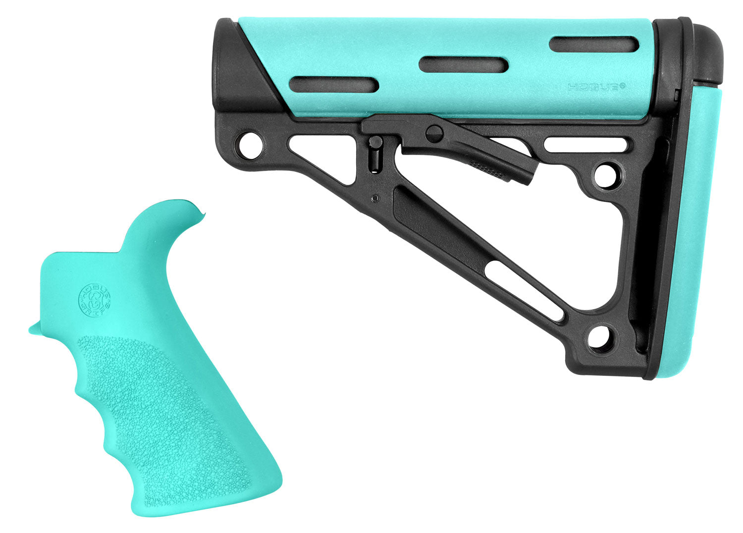 Hogue 13455 AR15 M16 OverMolded Collapsible Stock Beavertail Grip Set Aqua Rubber