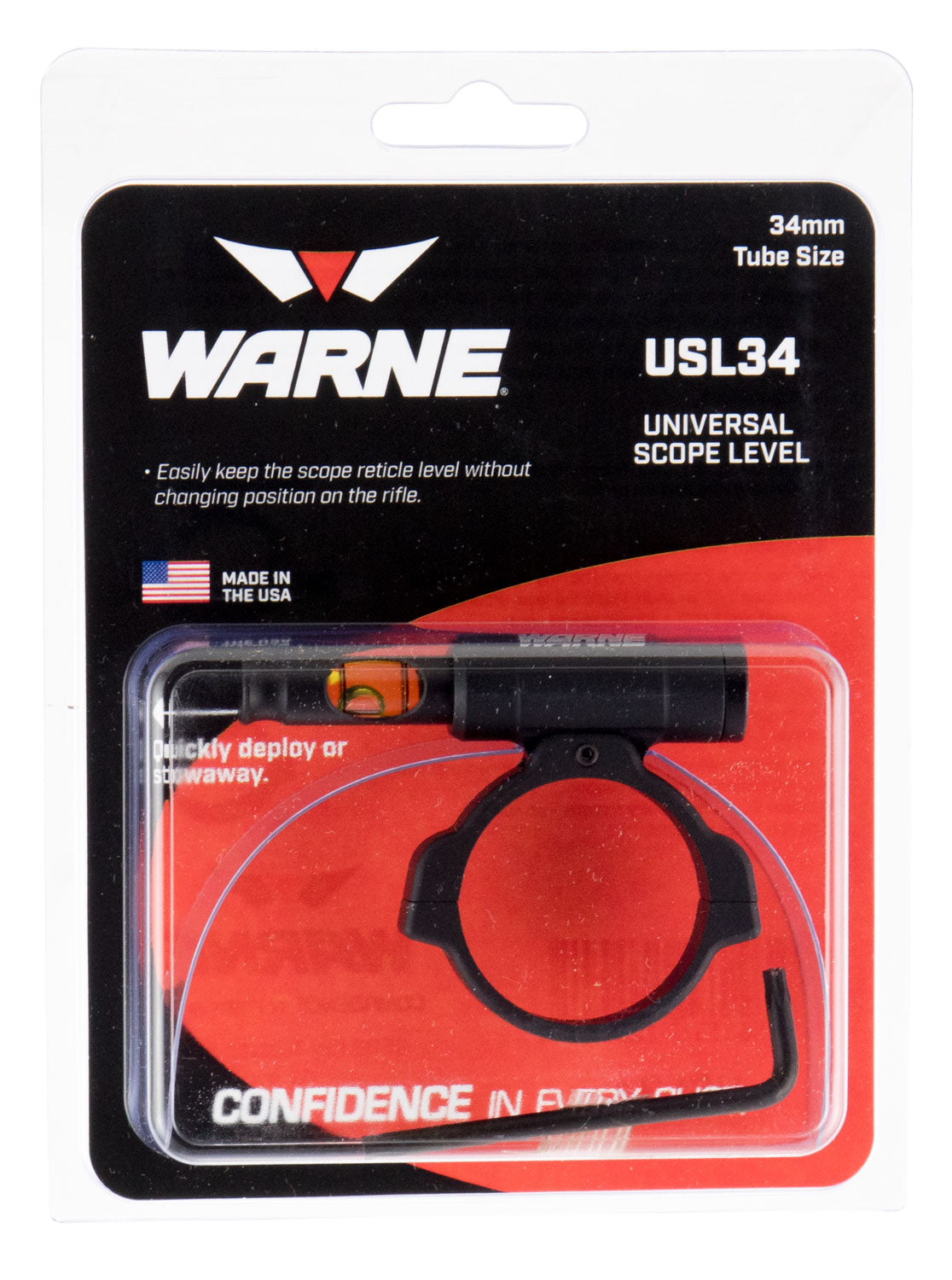 Warne USL34 34mm Tube Universal Scope Level Black Aluminum Deployable