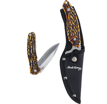 Uncle Henry 2 Knife Set Fixed Blade and Folder Staglon Handle Satin Finish