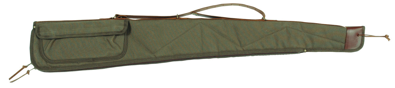 Bob Allen Green Canvas Shotgun Case 44" Long Quilted Lining Leather Strap Nylon Zipper