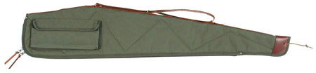Bob Allen Green Canvas Rifle Case 44" Long Quilted Flannel Lining Leather Strap Nylon Zipper