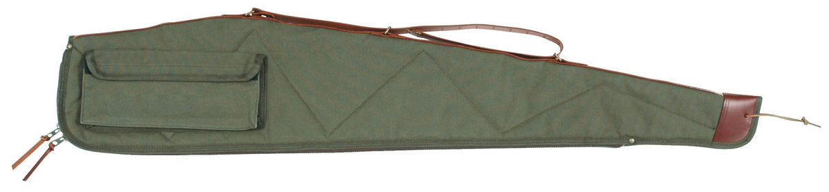 Bob Allen Green Canvas Rifle Case 48" Long Quilted Flannel Lining Leather Strap Nylon Zipper