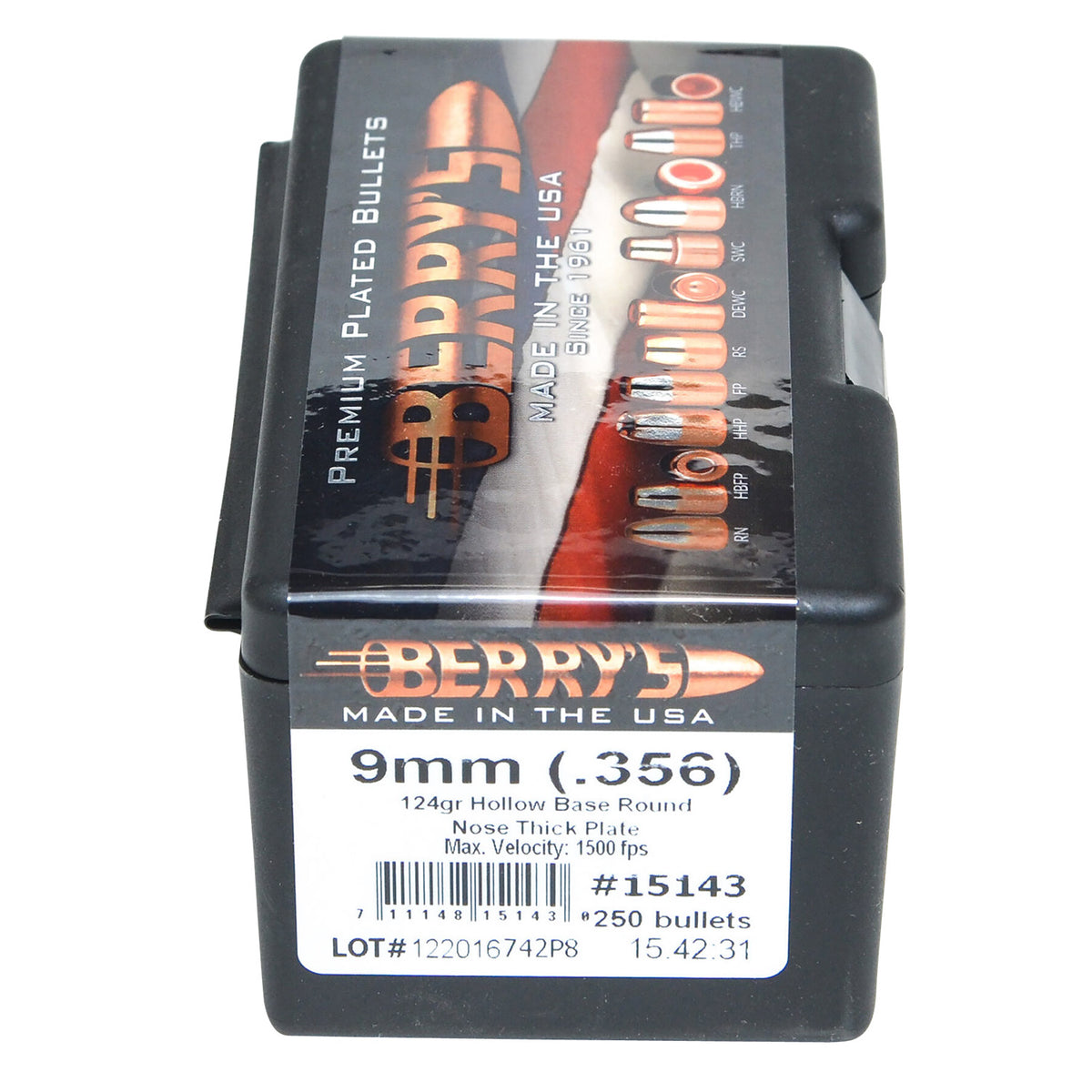 Berry's 15143 9mm/.356 124gr HBRN Thick Plate Superior Plated Bullets 250/Box