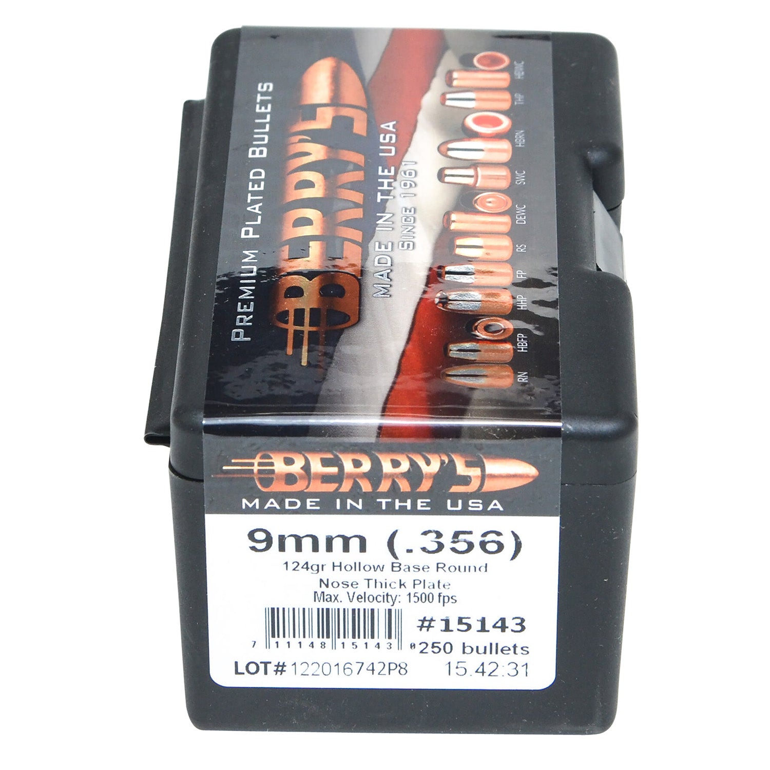 Berry's 15143 9mm/.356 124gr HBRN Thick Plate Superior Plated Bullets 250/Box