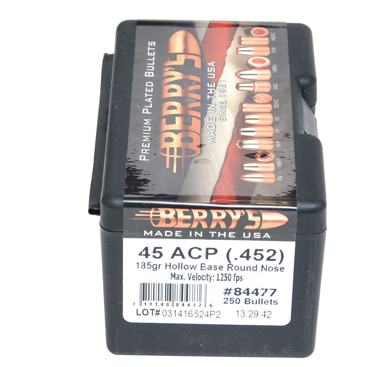 Berry's 84477 45 Caliber 185gr HBRN Superior Plated Pistol Bullets 250/Box