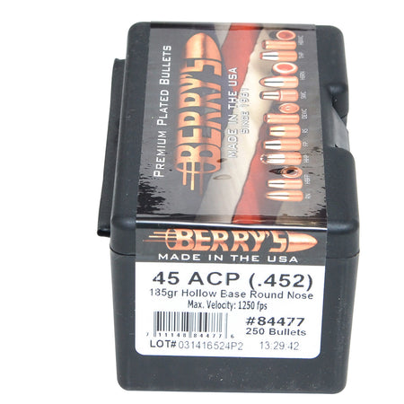 Berry's 84477 45 Caliber 185gr HBRN Superior Plated Pistol Bullets 250/Box
