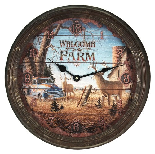Rivers Edge Deer Theme Nostalgic Metal Clock 15-Inch