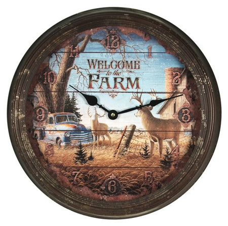 Rivers Edge Deer Theme Nostalgic Metal Clock 15-Inch